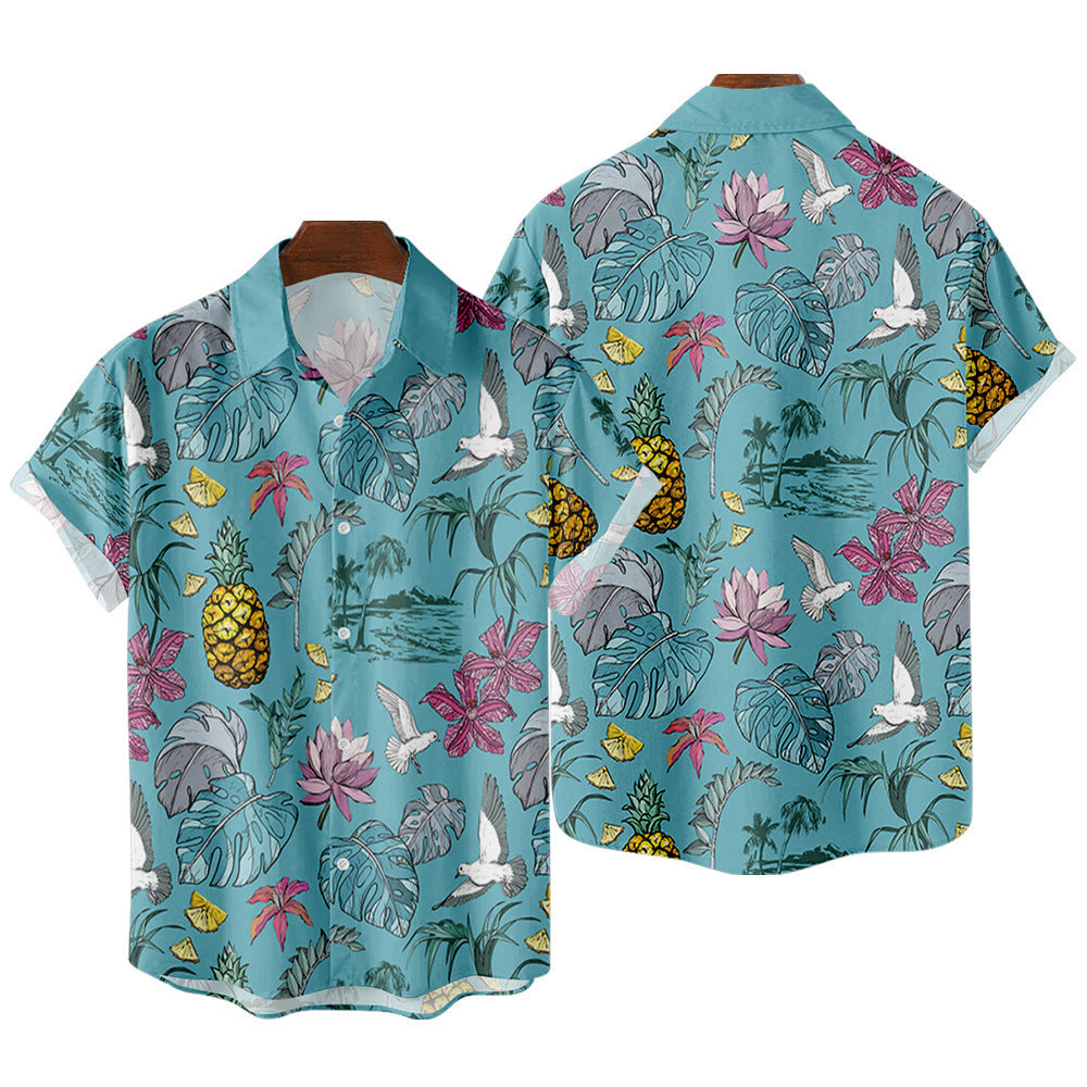 Men's Striped Dinosaur Print Shirt – Short Sleeve Casual Cardigan Style