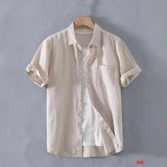 Loose Casual Linen Short-Sleeved Men’s Shirt – Breathable Summer Cardigan