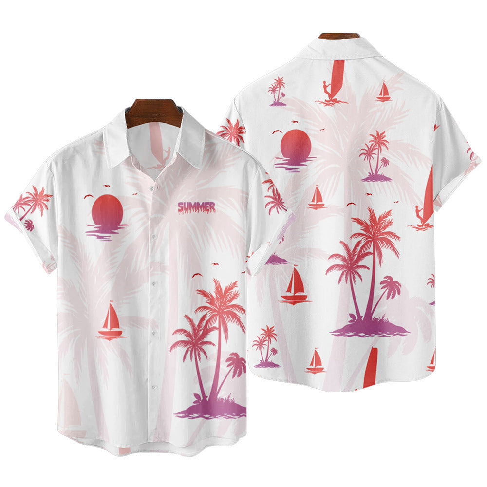 Men's Striped Dinosaur Print Shirt – Short Sleeve Casual Cardigan Style