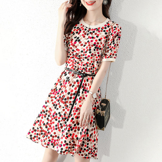 Polka Dot Mid-Length A-Line Dress – Short Sleeve Vintage Style