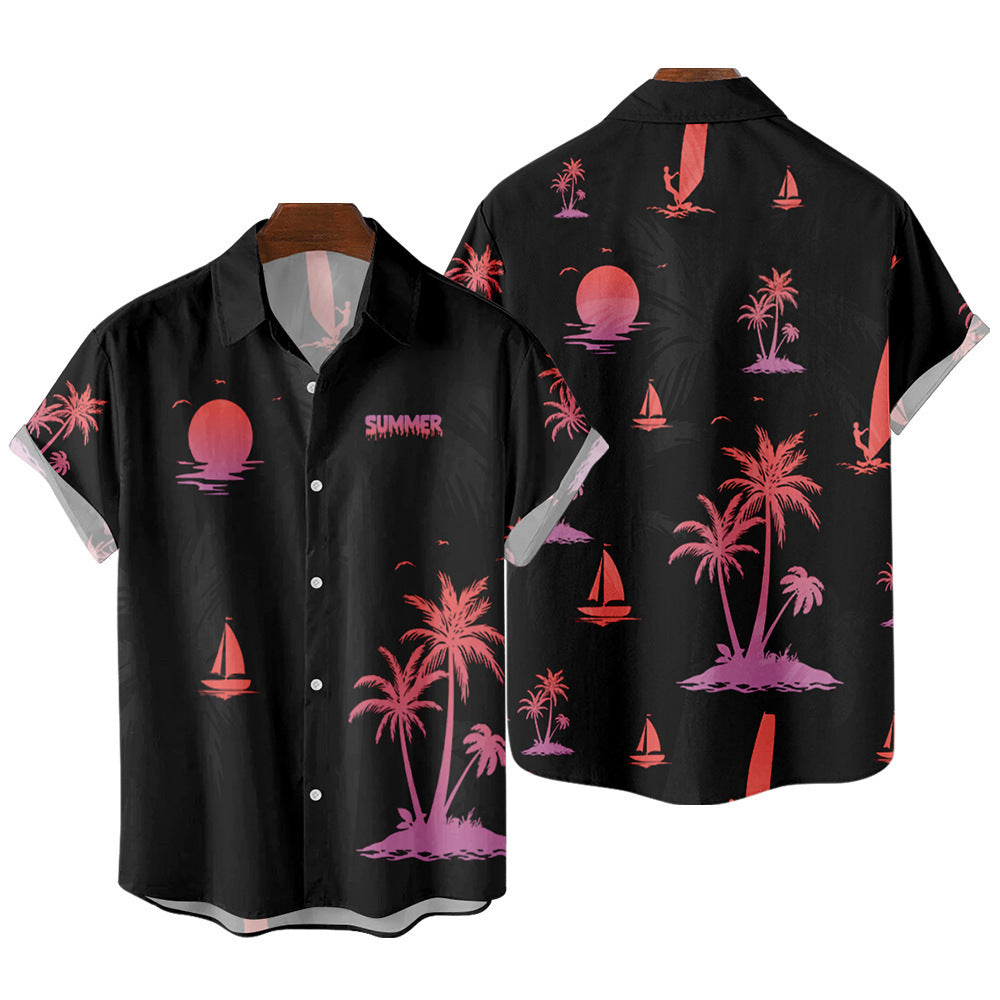 Men's Striped Dinosaur Print Shirt – Short Sleeve Casual Cardigan Style
