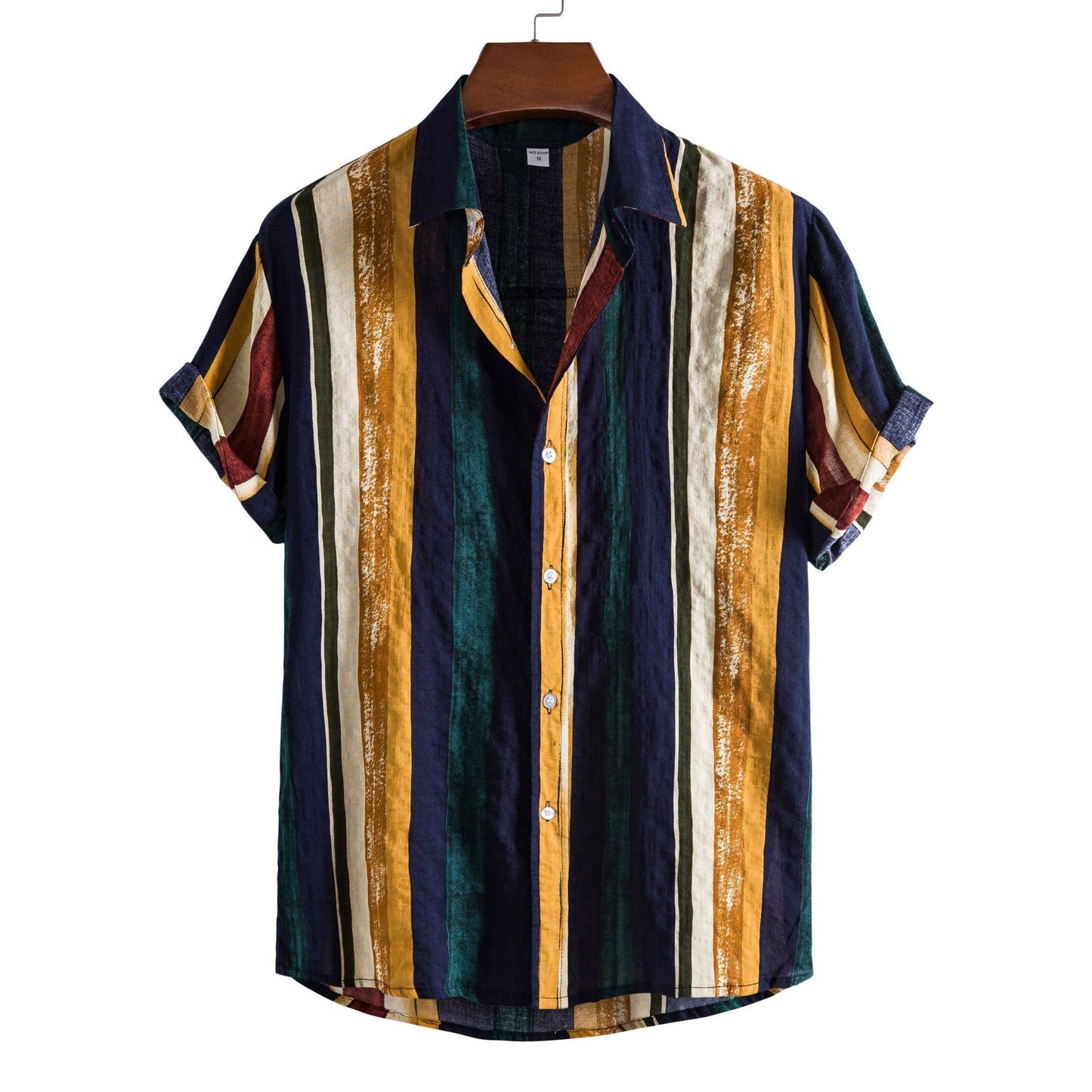 Men's Striped Dinosaur Print Shirt – Short Sleeve Casual Cardigan Style