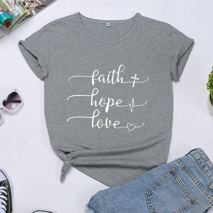 Women’s Letter Print Short Sleeve T-Shirt – 100% Cotton Casual Loose Fit