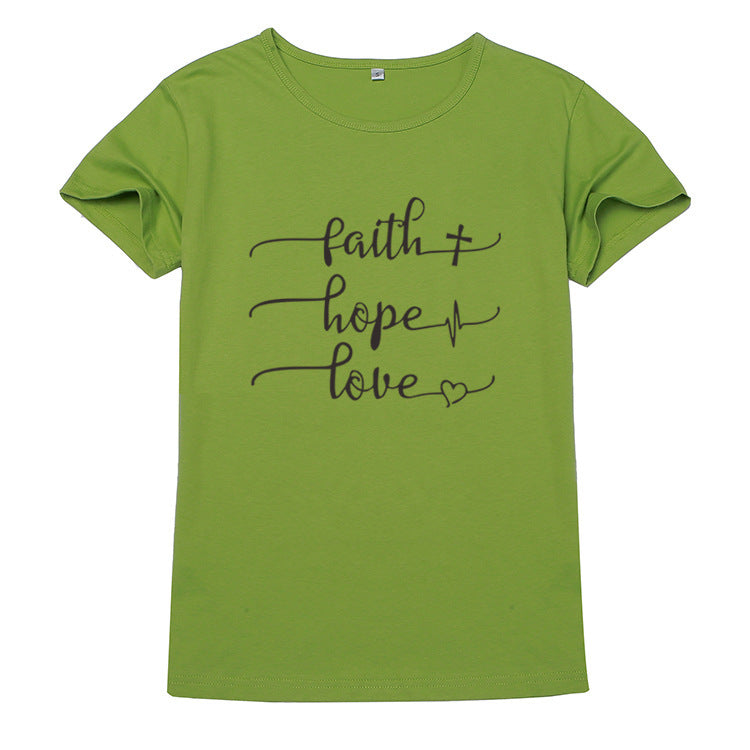 Women’s Letter Print Short Sleeve T-Shirt – 100% Cotton Casual Loose Fit