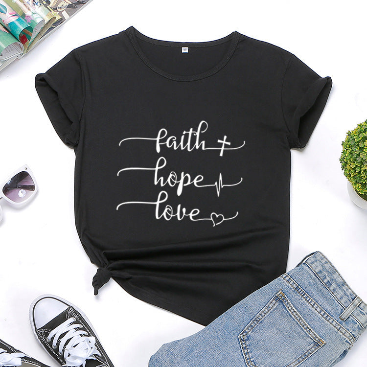 Women’s Letter Print Short Sleeve T-Shirt – 100% Cotton Casual Loose Fit
