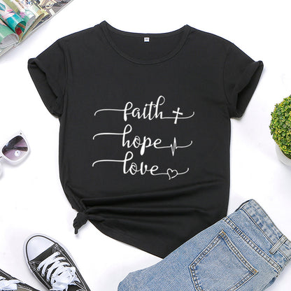 Women’s Letter Print Short Sleeve T-Shirt – 100% Cotton Casual Loose Fit