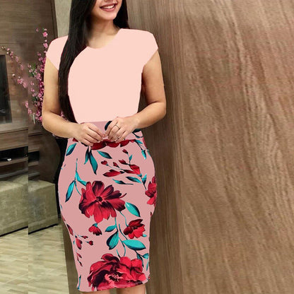 Printed Office Midi Pencil Dress – Elegant Large Size Women’s Bodycon Workwear