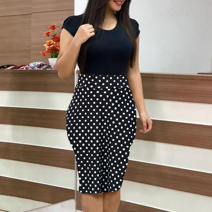 Printed Office Midi Pencil Dress – Elegant Large Size Women’s Bodycon Workwear