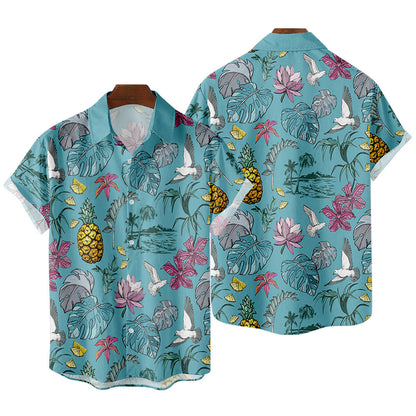 Men's Striped Dinosaur Print Shirt – Short Sleeve Casual Cardigan Style