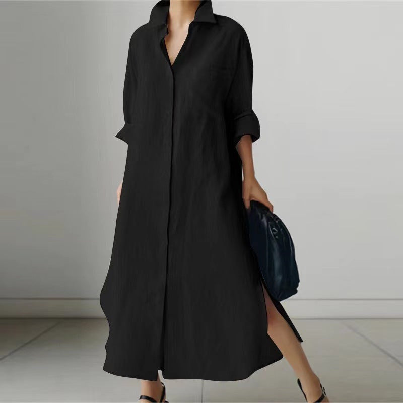 Women's Cotton Slit Shirt Dress – Stylish Cardigan Style, Sizes up to 5XL