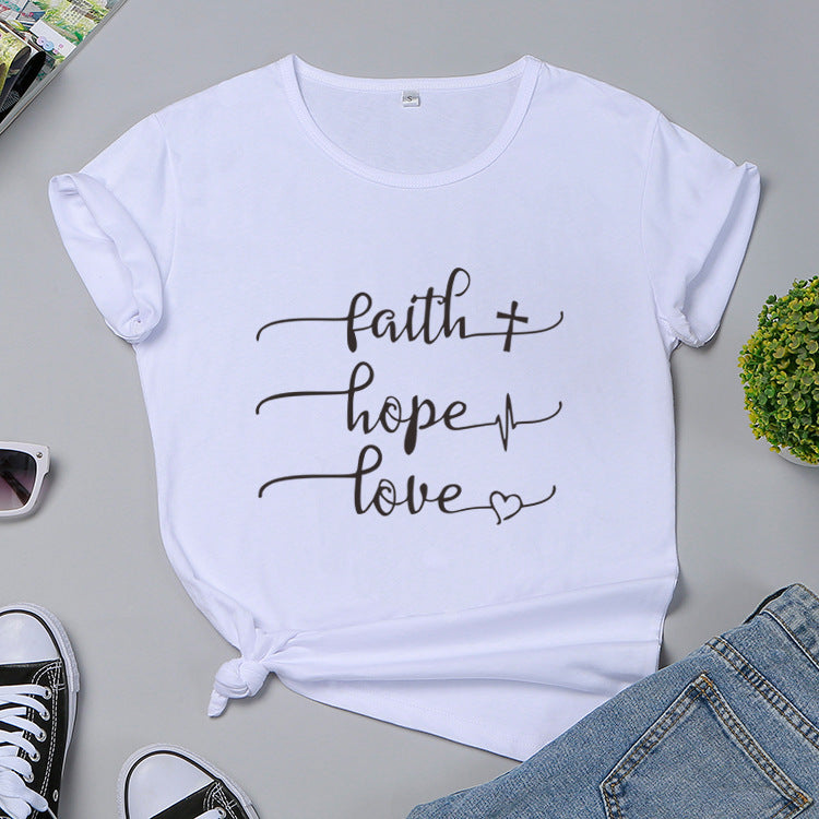 Women’s Letter Print Short Sleeve T-Shirt – 100% Cotton Casual Loose Fit