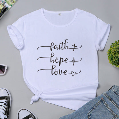 Women’s Letter Print Short Sleeve T-Shirt – 100% Cotton Casual Loose Fit