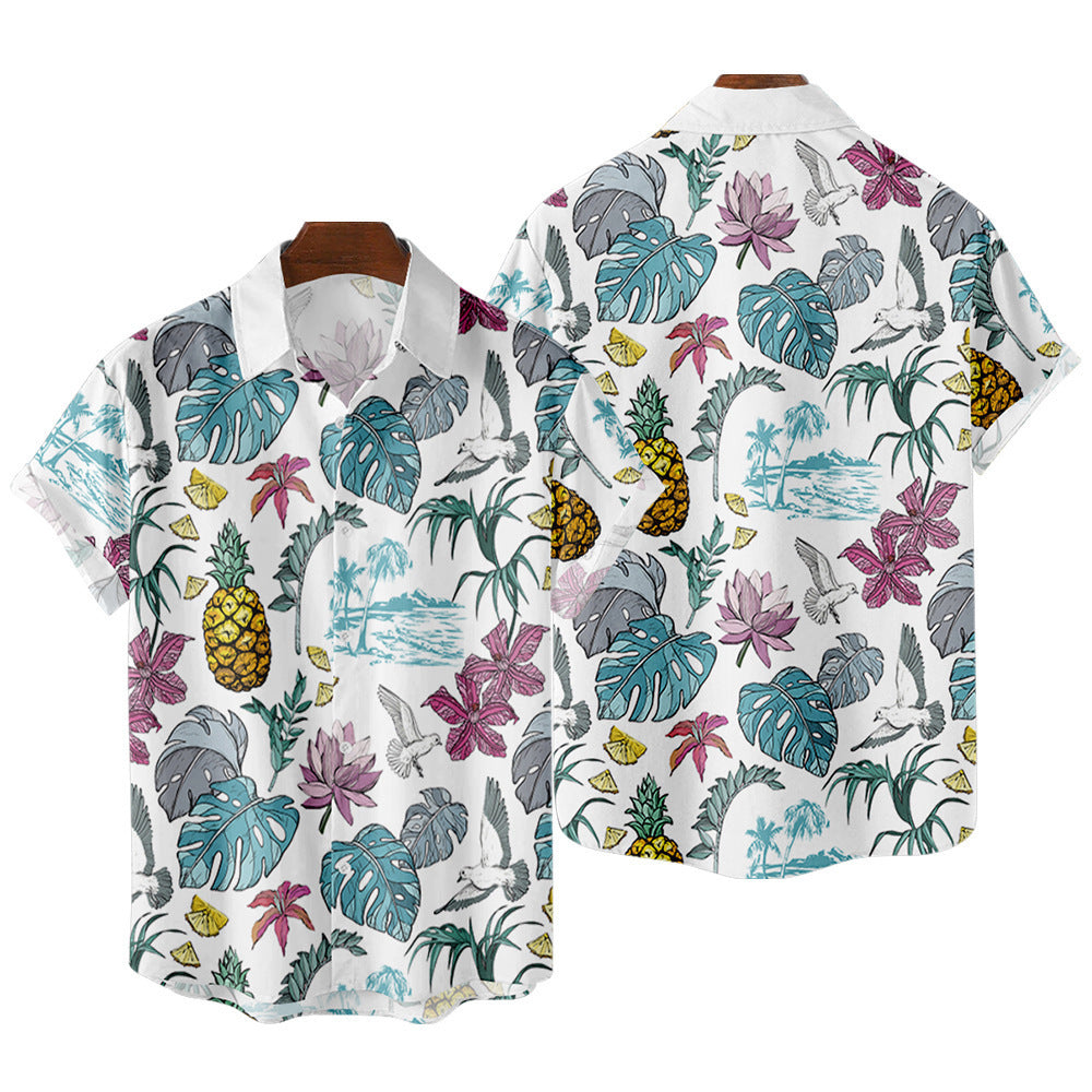 Men's Striped Dinosaur Print Shirt – Short Sleeve Casual Cardigan Style