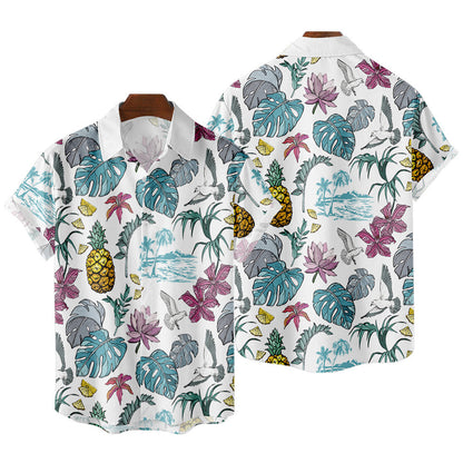 Men's Striped Dinosaur Print Shirt – Short Sleeve Casual Cardigan Style