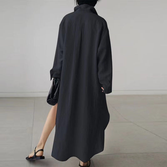 Women's Cotton Slit Shirt Dress – Stylish Cardigan Style, Sizes up to 5XL
