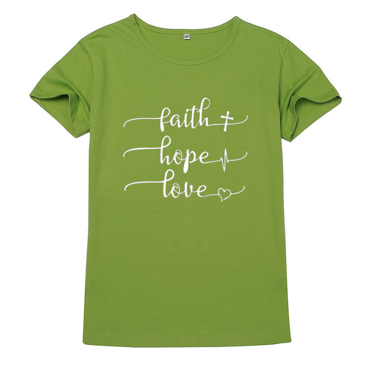 Women’s Letter Print Short Sleeve T-Shirt – 100% Cotton Casual Loose Fit