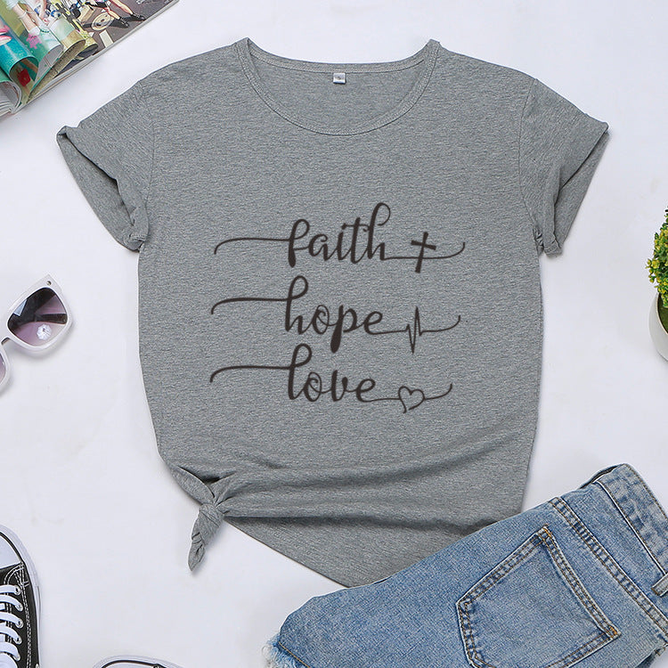 Women’s Letter Print Short Sleeve T-Shirt – 100% Cotton Casual Loose Fit