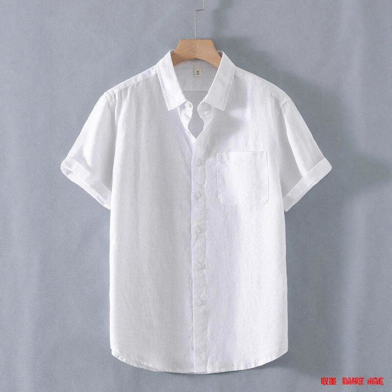 Loose Casual Linen Short-Sleeved Men’s Shirt – Breathable Summer Cardigan