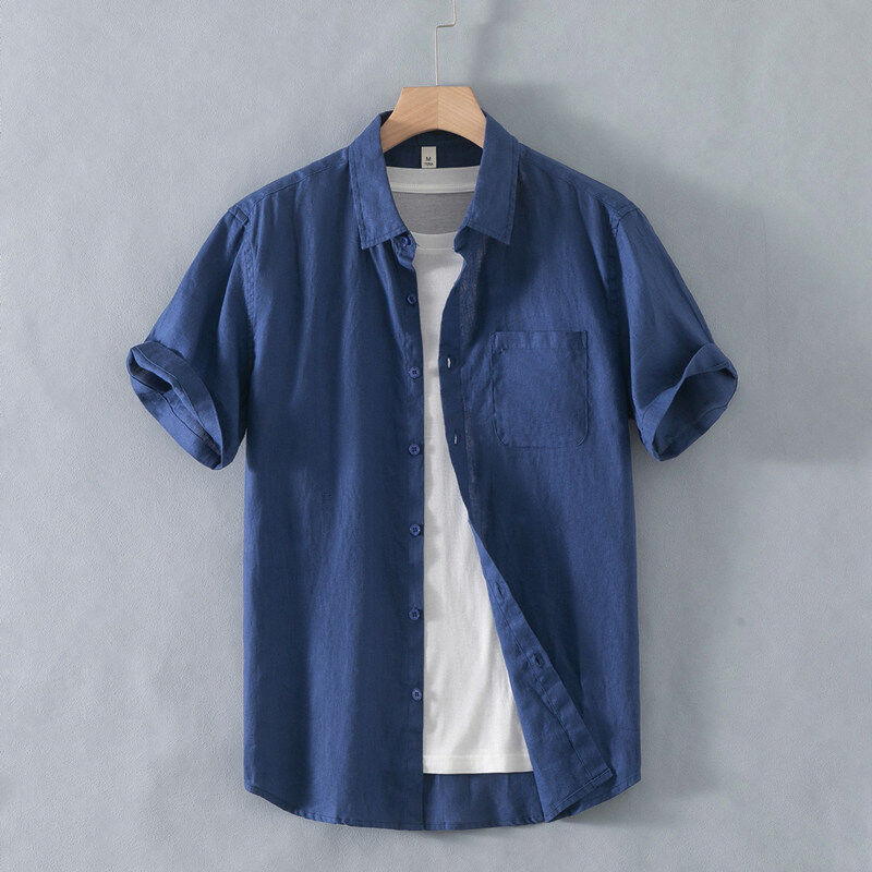 Loose Casual Linen Short-Sleeved Men’s Shirt – Breathable Summer Cardigan