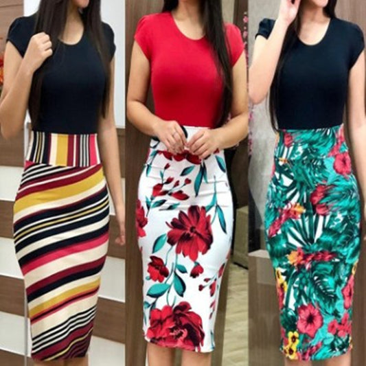 Printed Office Midi Pencil Dress – Elegant Large Size Women’s Bodycon Workwear