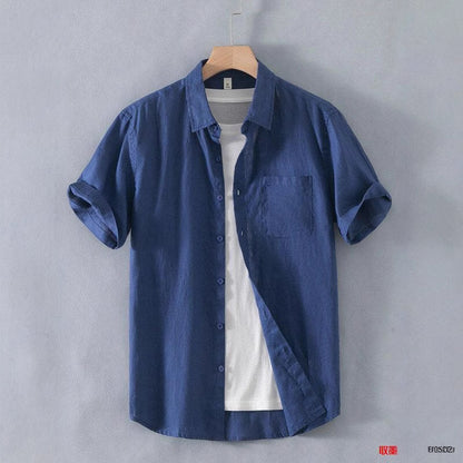Loose Casual Linen Short-Sleeved Men’s Shirt – Breathable Summer Cardigan