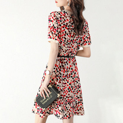 Polka Dot Mid-Length A-Line Dress – Short Sleeve Vintage Style