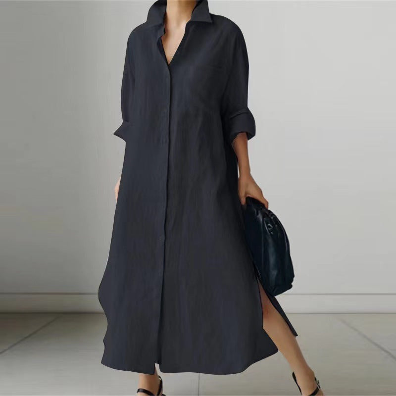 Women's Cotton Slit Shirt Dress – Stylish Cardigan Style, Sizes up to 5XL
