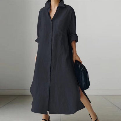 Women's Cotton Slit Shirt Dress – Stylish Cardigan Style, Sizes up to 5XL