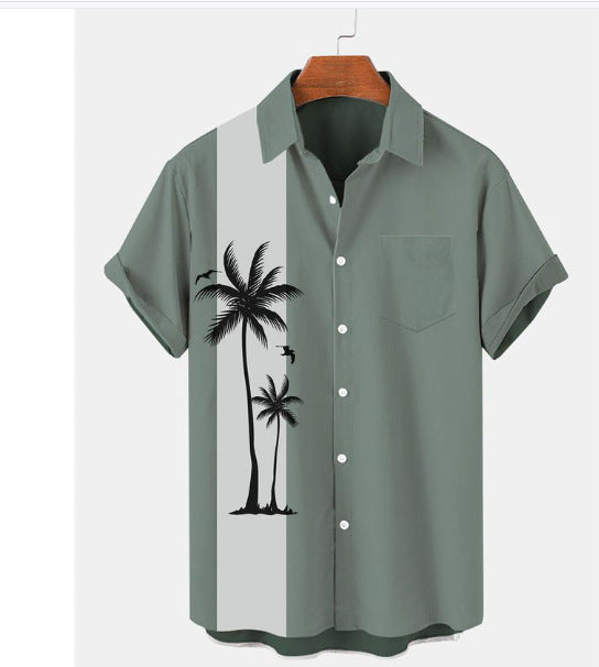 Men's Striped Dinosaur Print Shirt – Short Sleeve Casual Cardigan Style