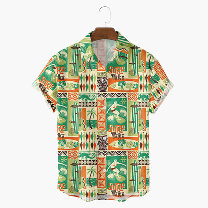 Men's Striped Dinosaur Print Shirt – Short Sleeve Casual Cardigan Style