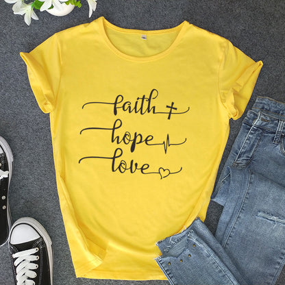 Women’s Letter Print Short Sleeve T-Shirt – 100% Cotton Casual Loose Fit