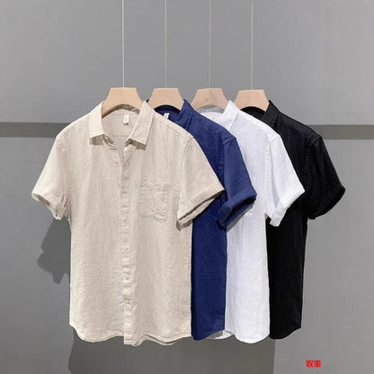 Loose Casual Linen Short-Sleeved Men’s Shirt – Breathable Summer Cardigan