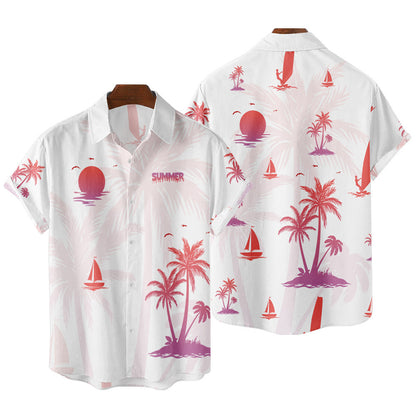 Men's Striped Dinosaur Print Shirt – Short Sleeve Casual Cardigan Style