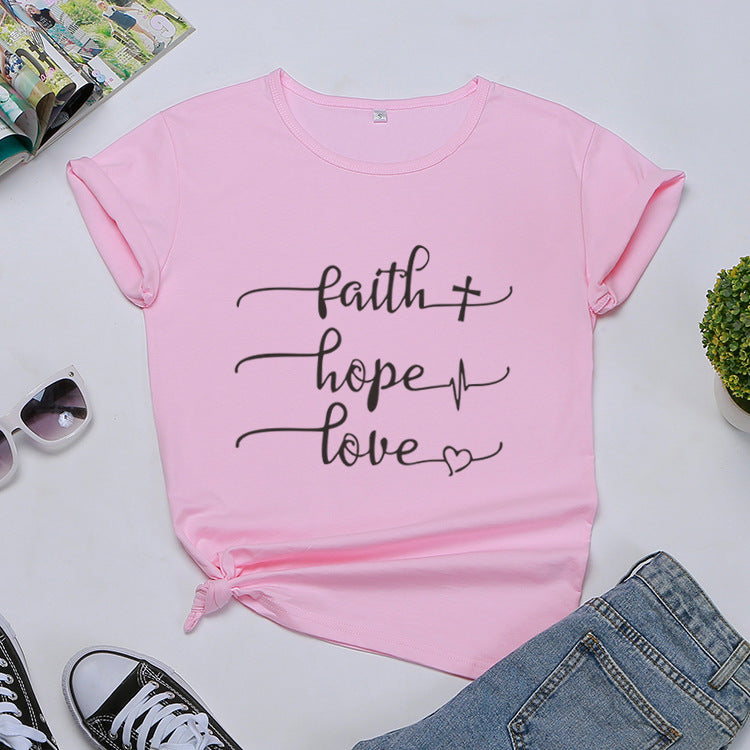 Women’s Letter Print Short Sleeve T-Shirt – 100% Cotton Casual Loose Fit