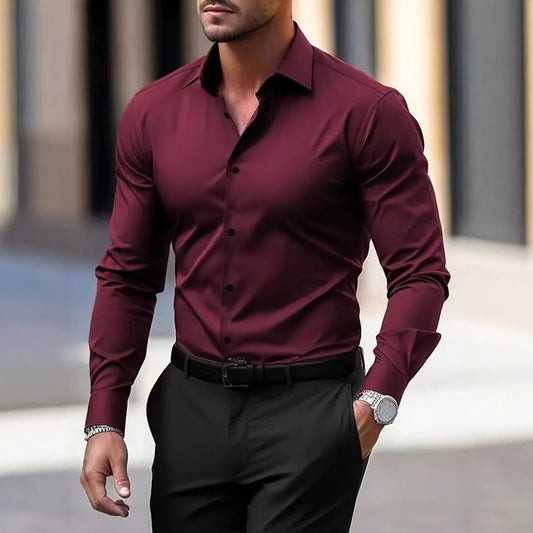 Men’s Long Sleeve Vacation Shirt – Button-Down Lapel Casual Top