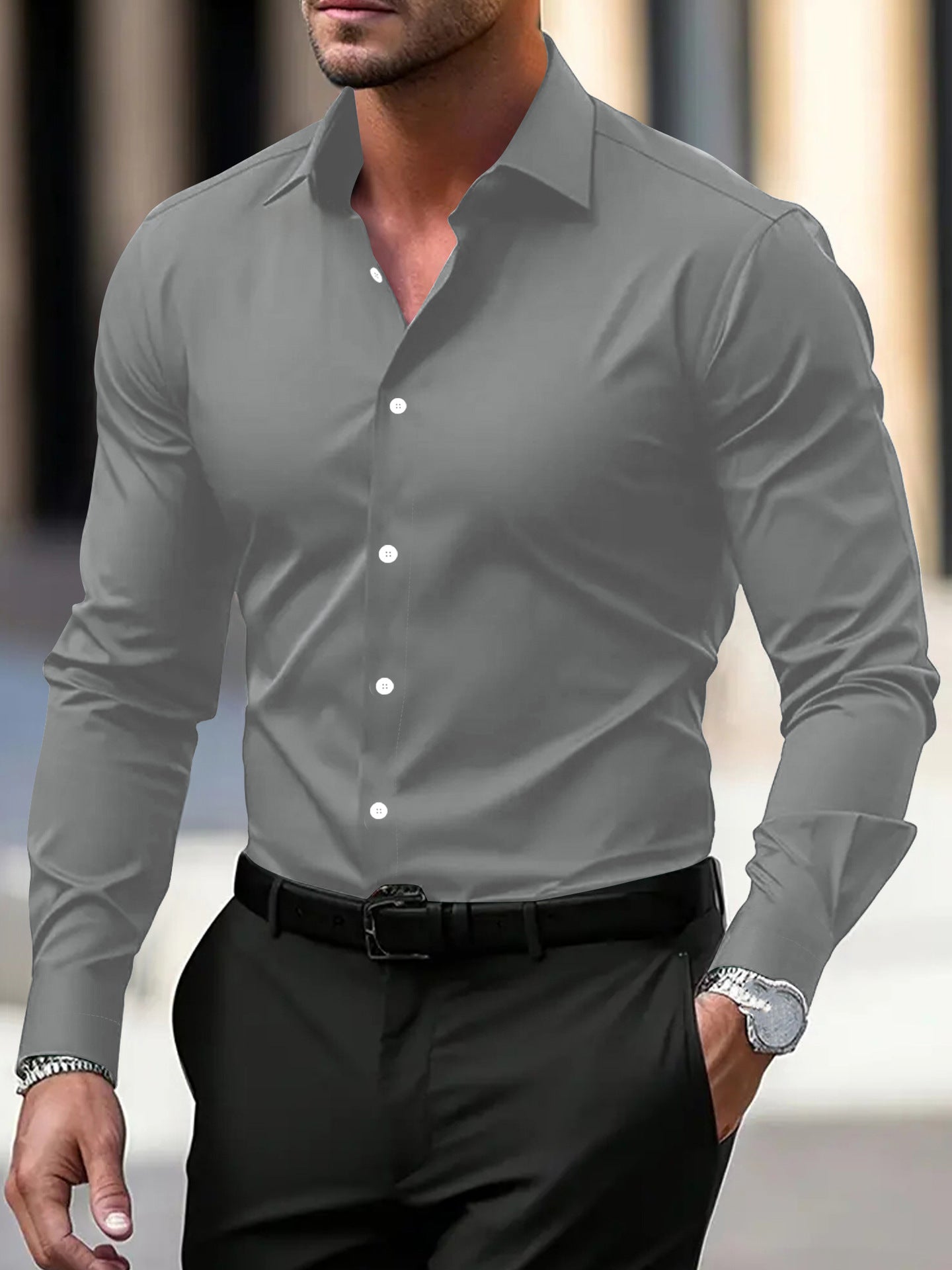 Men’s Long Sleeve Vacation Shirt – Button-Down Lapel Casual Top