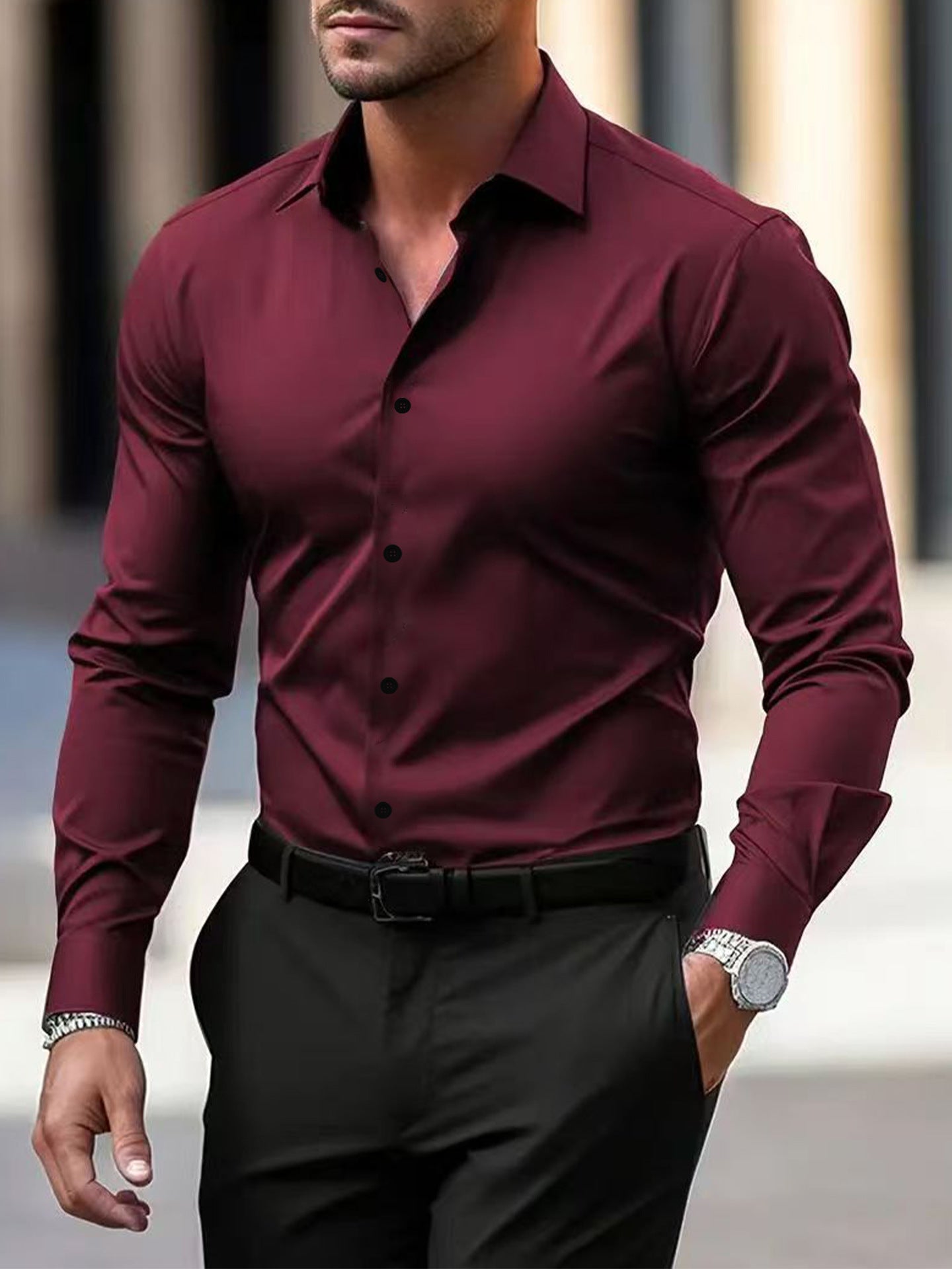 Men’s Long Sleeve Vacation Shirt – Button-Down Lapel Casual Top