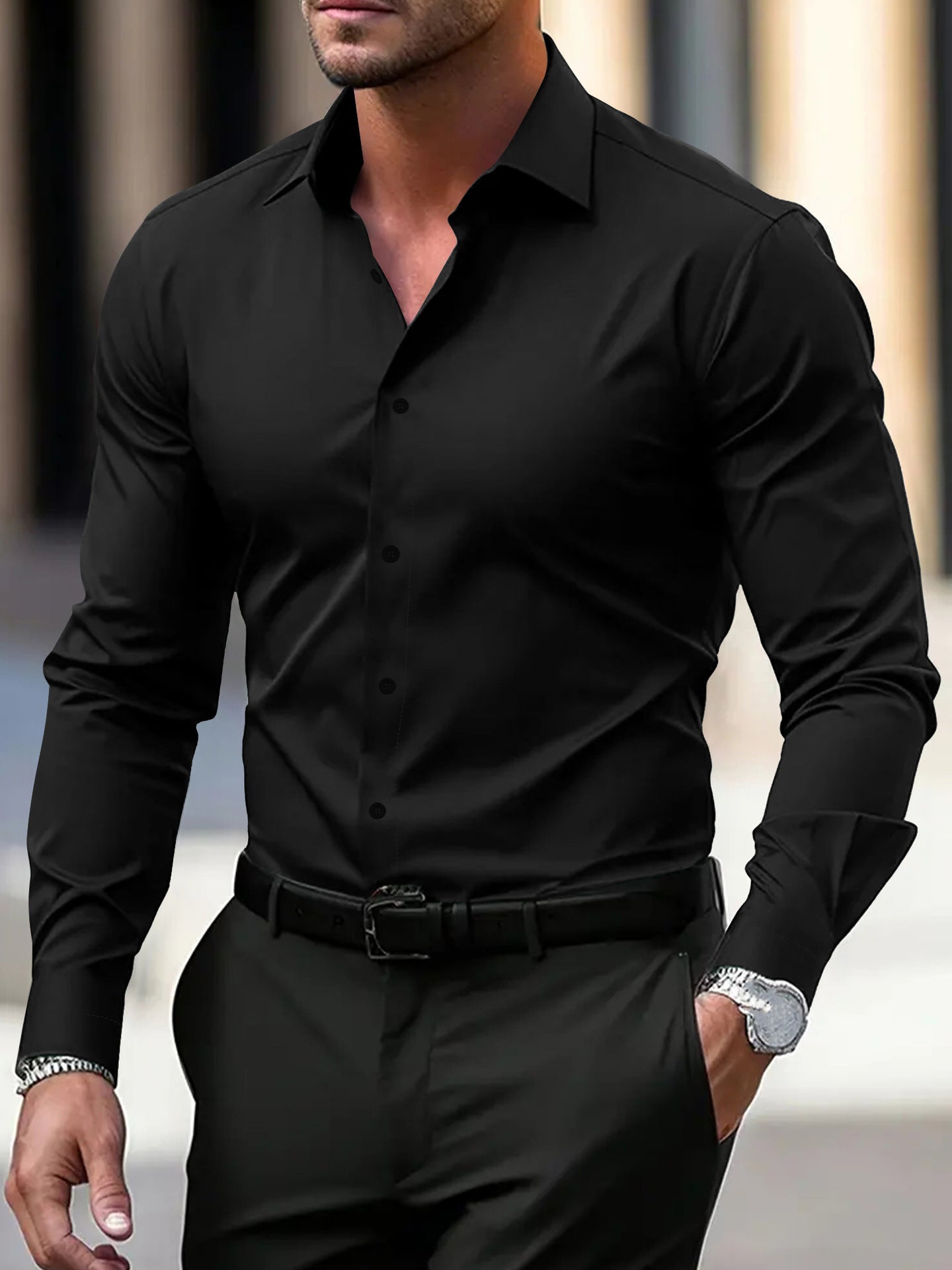 Men’s Long Sleeve Vacation Shirt – Button-Down Lapel Casual Top
