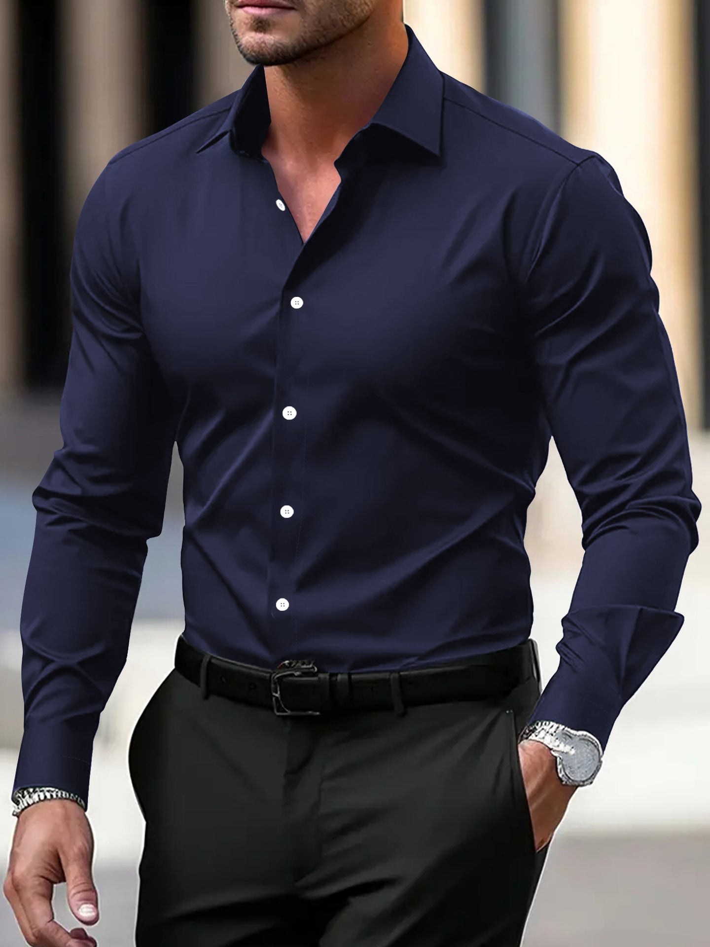 Men’s Long Sleeve Vacation Shirt – Button-Down Lapel Casual Top