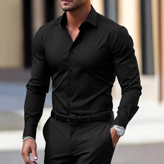 Men’s Long Sleeve Vacation Shirt – Button-Down Lapel Casual Top