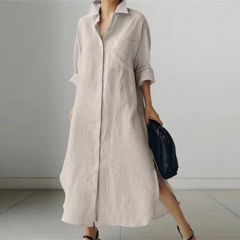 Women's Cotton Slit Shirt Dress – Stylish Cardigan Style, Sizes up to 5XL