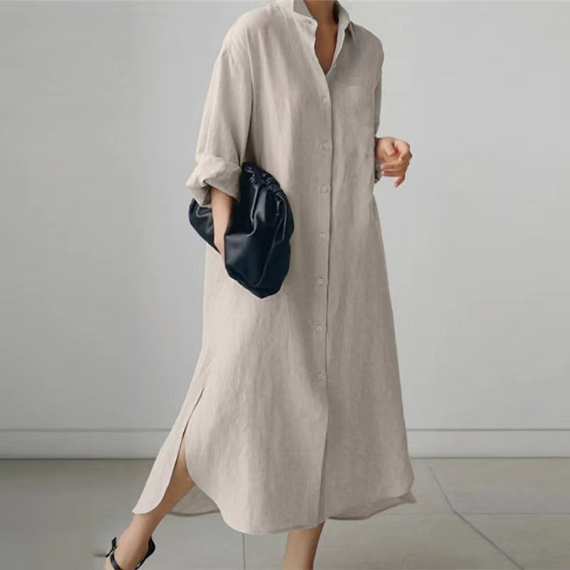 Women's Cotton Slit Shirt Dress – Stylish Cardigan Style, Sizes up to 5XL