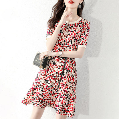 Polka Dot Mid-Length A-Line Dress – Short Sleeve Vintage Style