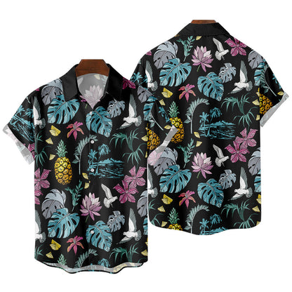 Men's Striped Dinosaur Print Shirt – Short Sleeve Casual Cardigan Style