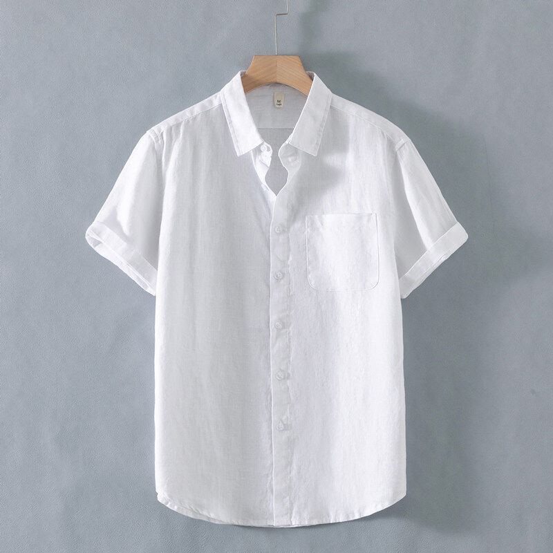 Loose Casual Linen Short-Sleeved Men’s Shirt – Breathable Summer Cardigan