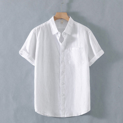 Loose Casual Linen Short-Sleeved Men’s Shirt – Breathable Summer Cardigan
